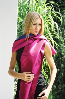 2-type Silk scarf fuchsia/blue