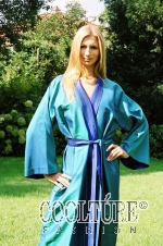 XXL Unique turnable kimono, aqua- and sepiablue