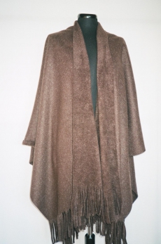 Poncho cape of fleece, brown melange