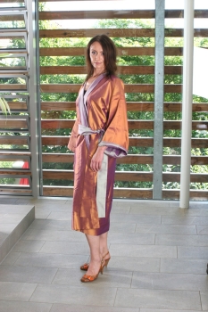 Unique turnable kimono, braun-lila + silbergr�n-lila changierend