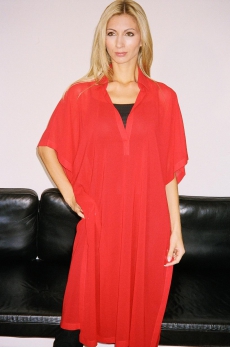Poncho Kleid, Tunika aus Chiffon, rot
